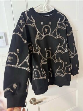 MT Black Sweater with Silver Sequin Bear Outline